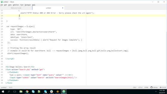 untitled Atom File Edit View Selection Find Packages Help Welcome Guide untitled 13 alert(HTTP Status 400 or 404 Error Sorry