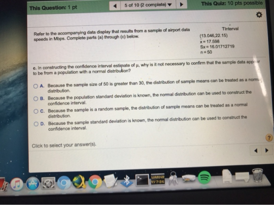 5 of 10 (2 complete) This Quiz: 10 pts possible This Question: 1 pt Refer to the accompanying data display that results from