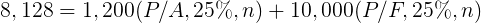 8, 128 1,200(P/A, 25%, n) 10,000(P/F, 25%, n)