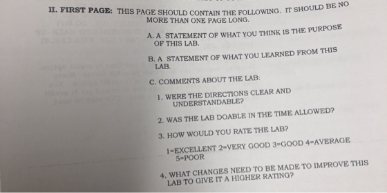 II. FIRST PAGE: THIS PAGE SHOULD CONTAIN THE FOLLOWING. IT SHOULD BE NO MORE THAN ONE PAGE LONG A. A STATEMENT OF WHAT YOU TH