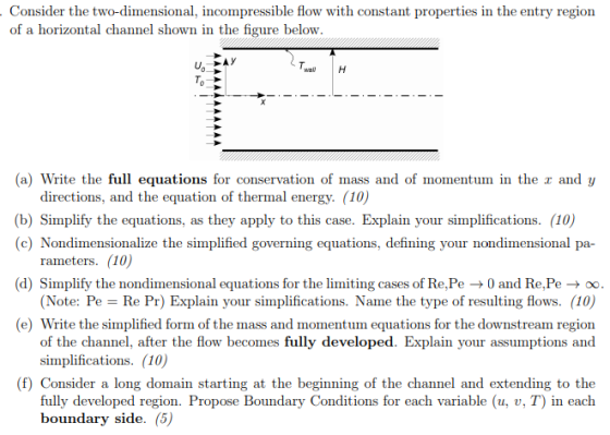Consider the two-dimensional, incompressible flow with constant properties in the entry region of a horizontal channel shown