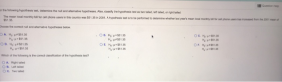rthe tollowing typleesis tes·determine the mative hypotheses Also, classify the hypothesis tests two wid left umi orngiled an