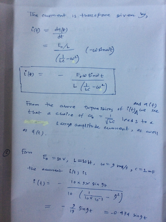 dt LC E, ω Sin@t lb) _ _ LC and (t) os 4). the eannent ilt) is 2. lox 1o3 -19. Singt = .0.174 Sin