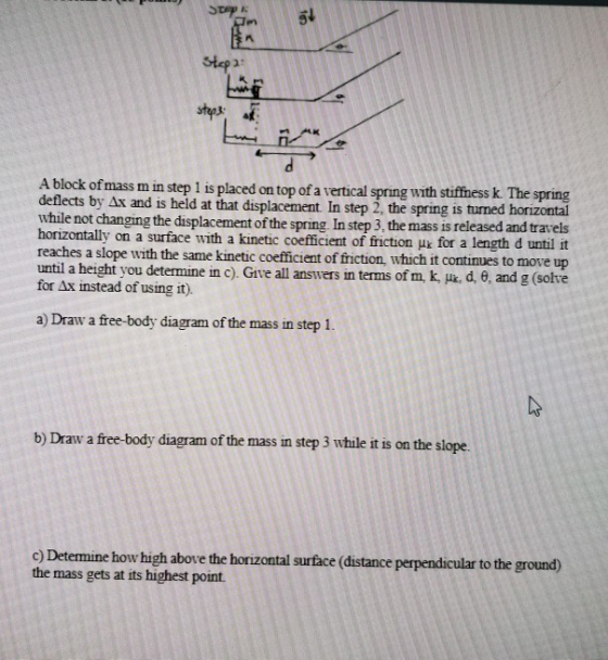 51 A block of mass m in step 1 is placed on top of a tertical spring with deflects by Ax and is held at that displacement In