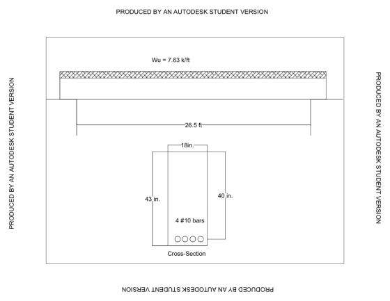 PRODUCED BY AN AUTODESK STUDENT VERSION Wu 7.63 k/ft 26.5 ft 18in 40 in 43 in. 4 #10 bars Cross-Section
