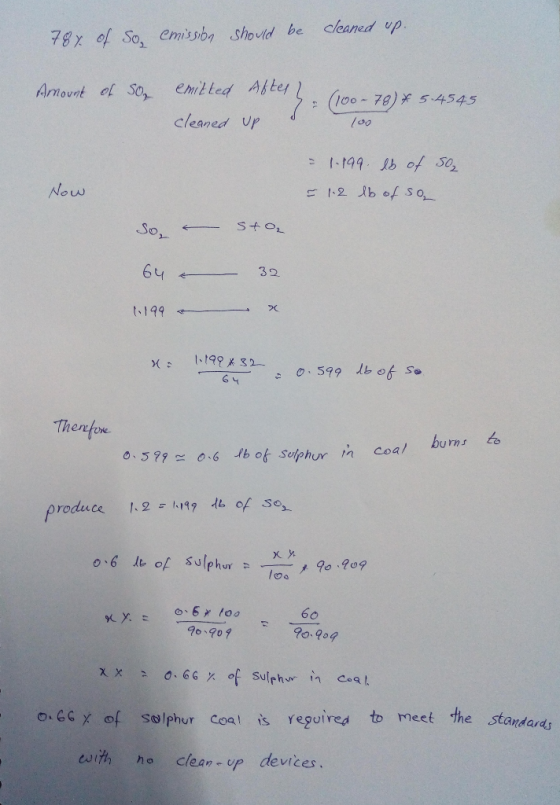 %; of So2 emisson Should be cleaned up. (100 7) 5 44545 cleaned ur 1oo 199 b of So Now So, 니 32 Themox buns o froduíce、1-2 1.