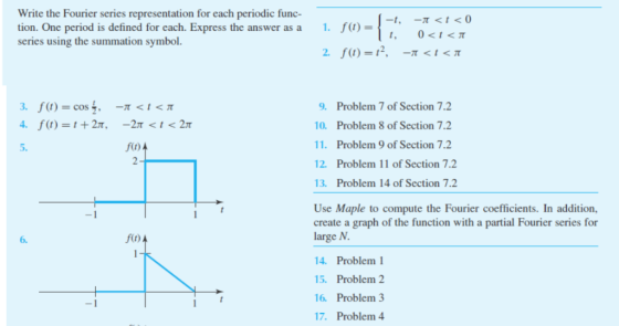 Write the Fourier series representation for each periodic func- tion. One period is defined for each. Express the answer as a