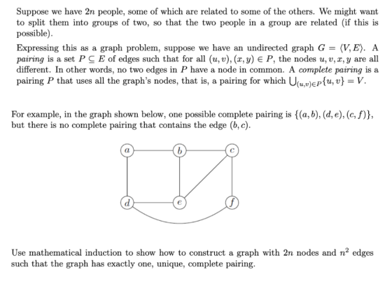 Suppose we have 2n people, some of which are related to some of the others. We might want to split them into groups of two, s