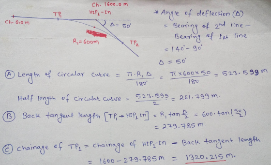 Ch. 1600.0 m Angle of deftecHon (A) 1Seari ef 2nd tine searing af fine = 1 40- 9o HIPL-In TP + Ch. 0.0 m A=50 R-60om TP2 A =