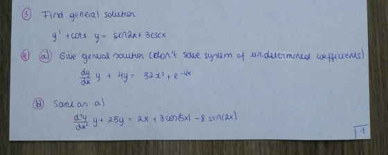 Tind general souuton y tcotx y =Senaxt 3CSCX Gue genaal nouren (lont soue suyplem of undutermuniel ue fiuents) d y Hy=3212e