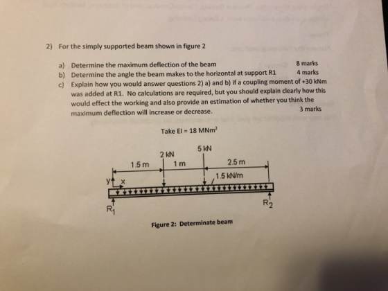 2) For the simply supported beam shown in figure 2 8 marks 4 marks Determine the maximum deflection of the beam Determine the