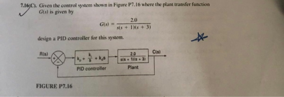 Given the control system shown in Figure P7.I6 where the plant transfer function Gis) is given by лис, 2.0 Ds + 3) ss design