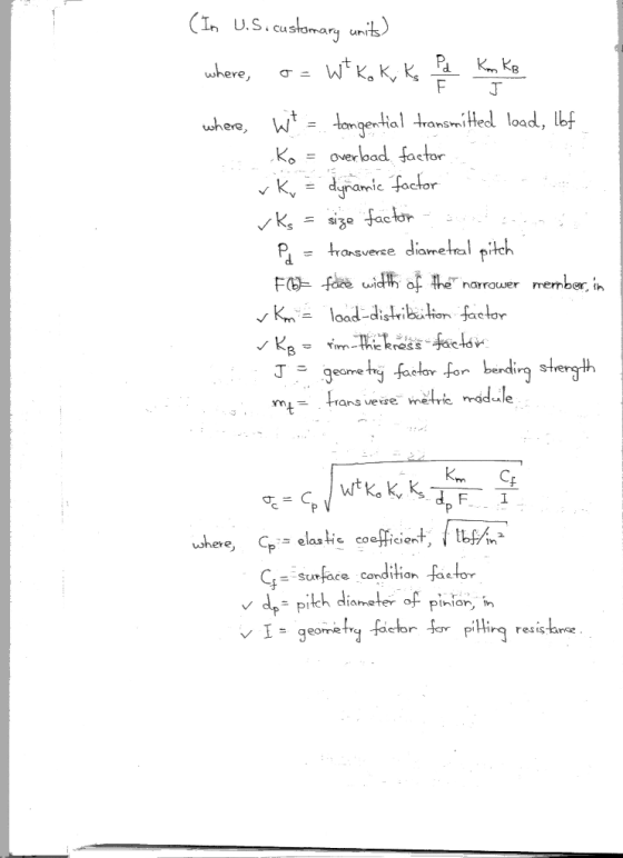 JT whee, w- tangetial ransmiel load, lbf nSmitte Koover bad faetor kv = dyramic factor k, = size fac or ransverse diame F fe