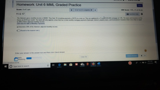 Homework: Unit 6 MML Graded Practice Score: 0 of 3 pts 14 or 14 (13 complete)V > HW Score: 70%, 21 of 30 pts 11.5.17 Question