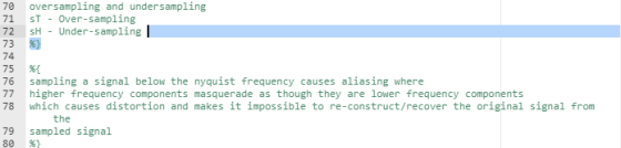 70 oversampling and undersampling 71 ST - Over-sampling 72 SH - Under-sampling | 73 % 74 75 % 76 sampling a signal below the
