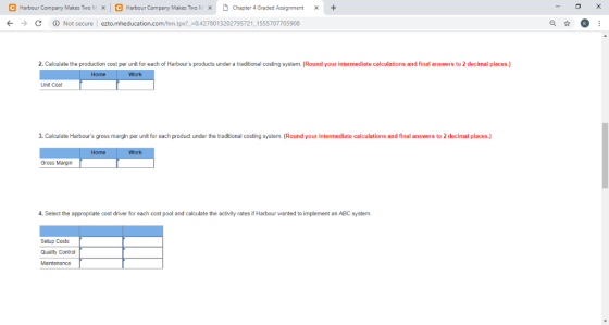 e D chapter 4 Graded Assignment + Harbour Company Makes TON Harbour Company Makes ToM × x ← → Not securel eztomheducation.com