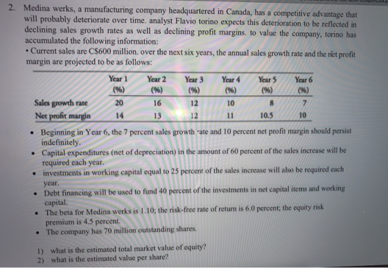 2. Medina werks, a manufacturing company headquartered in Canada, has a competitive advantage that will probably deteriorate