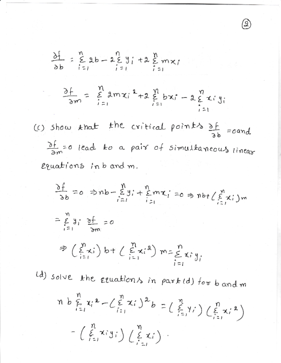 (c) Show khat the critical pointa ραίγ of simuikaneous linear 二0 lead to Ltuations n b and m YM Ld) solve khe etuation in pa