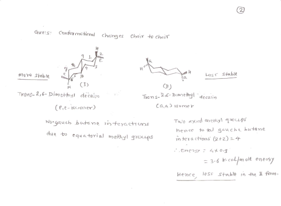 Gues Conformational changes Char to chai 1 more ste le Less Stable (I) Trans- 2,6-Dimethyl de caim Tacns-26-Dimethy ecain caa