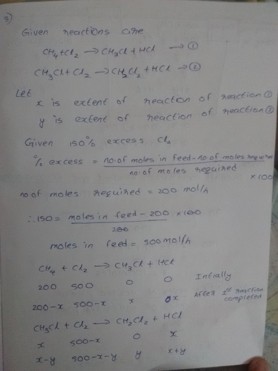 Given neactions ane CH C, tHCL CHCLt C Let extent of neaction of aeaction O extent of neaction of neacEion@ Given exces s no-