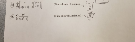 1(2-6 2 (Time allowed: 7 minutes) 10, k(k+2) 7 2k 2 4 k-l 5n (Time allowed: 2 minutes) 11 in(n +1) n-l