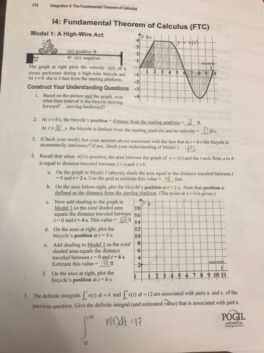 216 Integration 4: The Fundamental Theorem of Calculus 14: Fundamental Theorem of Calculus (FTC) Model 1: A High-Wire Act e v