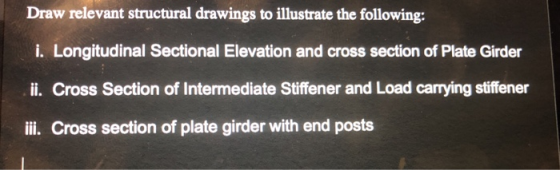 Draw relevant structural drawings to illustrate the following: i. Longitudinal Sectional Elevation and cross section of Plate