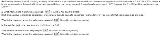 Real money demand in an all currency economy with fixed real output and real interest rate and constant money growth and infl