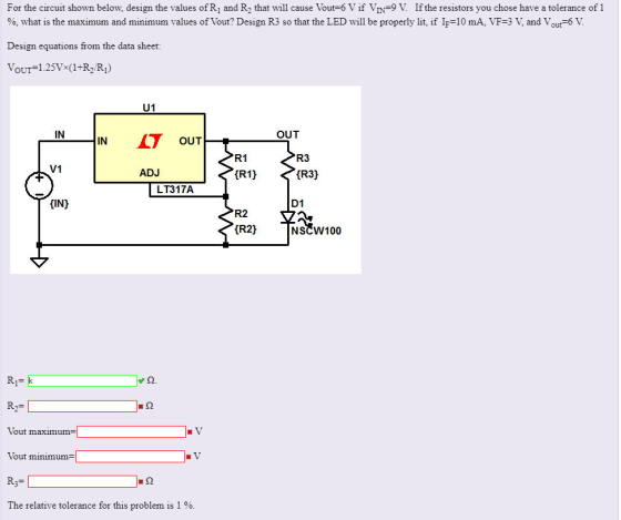 For the circuit shown below, design the values of R1 and R2 that will cause Vout-6 Vif VIv-9 V. If the resistors you chose ha