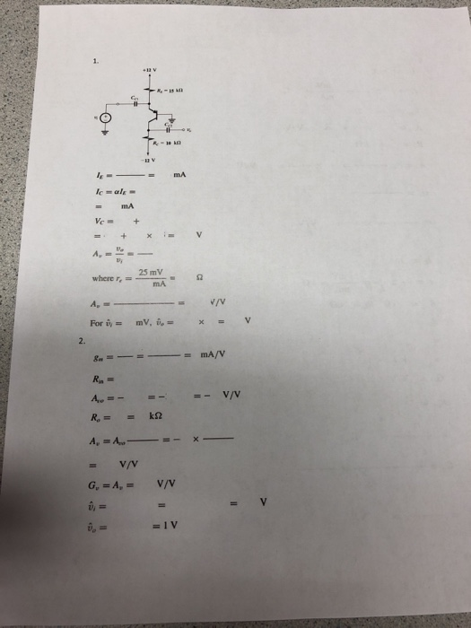 - mA 25 mV mA where r,- V/V A,=- =- =- V/v