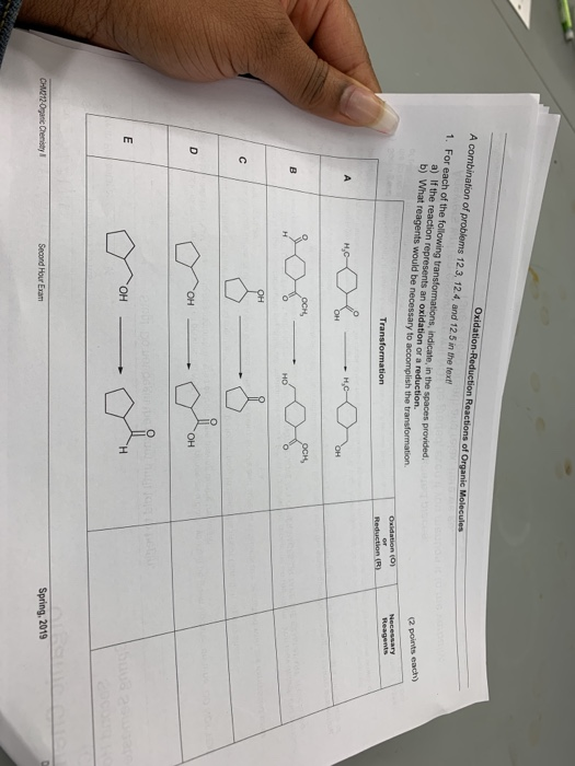 A combination of problems 12.3, 12.4, and 12. 5 in the text 1. For each of the following a) If the reaction represents an oxi
