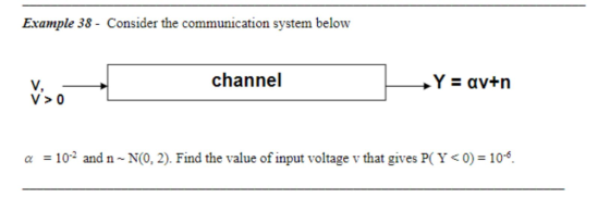 Example 38 - Consider the communication system below channel V, V>0 102 and n ~ N(0, 2). Find the value of input voltage v th