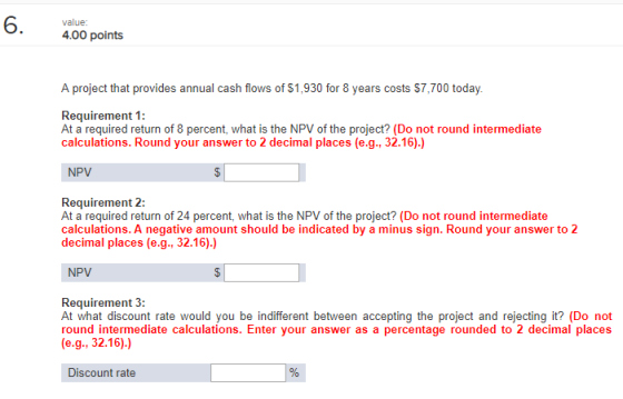 6. walx 4.00 points hat provides anush os 1 3cs 5770 oday Requirement 1: t, what is the NPV of the p calculations. Round your