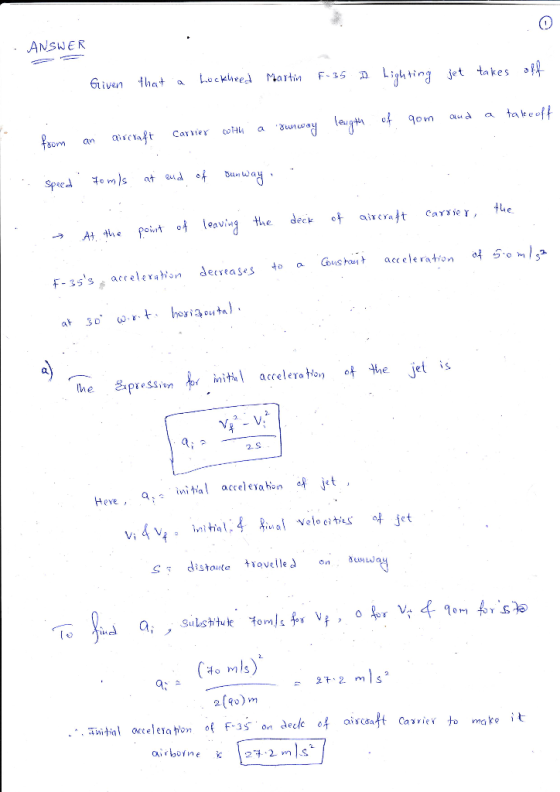 0 ANSWER 6tiven that a Lockheed Martin F-35 L:ahting jet takes accelerah, n decreases 4° a Gris huit acceleration of S.。m, n