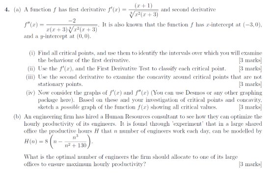 4. (a) A function f has first derivative f(r) and second derivative It is also known that the function f has r-intercept at