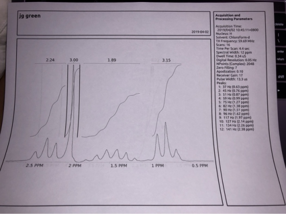 Acquisition and Processing Parameters g greern delete Acquisition Time: 2019-04-02 2019/04/02 10:45:11+0800 Solvent: Chlorofo