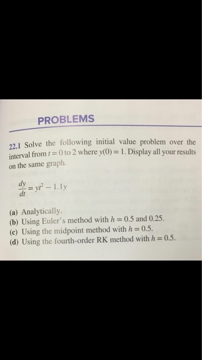 PROBLEMS 22.1 Solve the following initial value problem over the interval from 0to2 where yo) 1.Display all your results on t