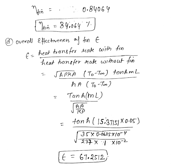 0.8406y { ti = 8 Yi06y / d) overall tectvene anE heat trans fer uak with fin heat hansfer 1at wthout fio SAPKA (To-To tanhmL