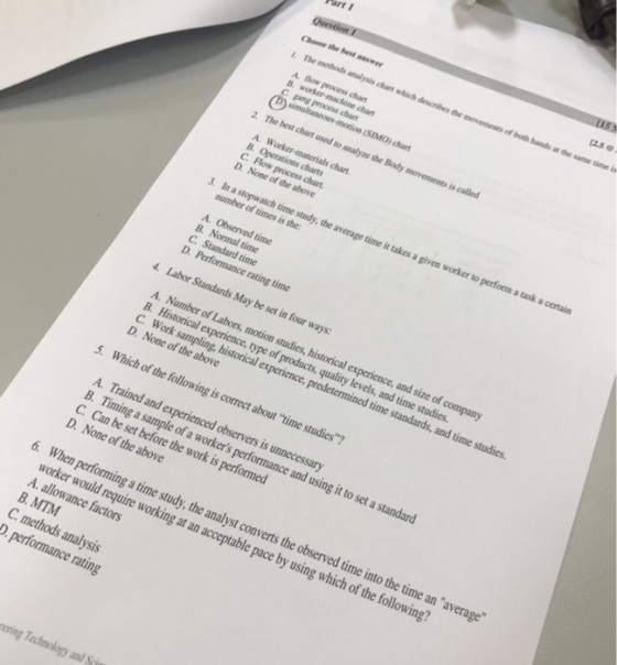 art 250 Choose the best answer of both hands at the same time is A. flow process chart simultaneous-motion (SIMO) chart 2 The