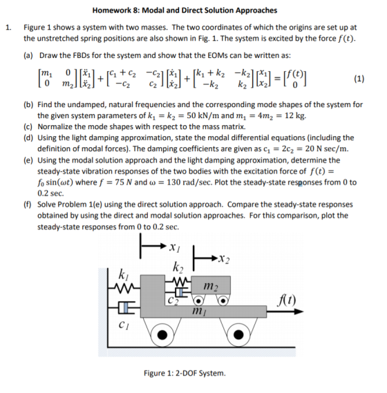 Homework 8: Modal and Direct Solution Approaches Figure 1 shows a system with two masses. The two coordinates of which the or