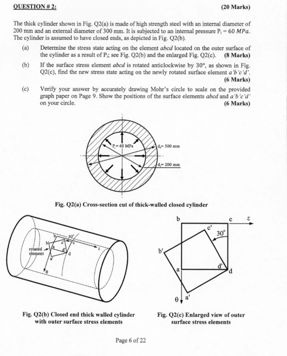 UESTION # 2: (20 Marks) The thick cylinder shown in Fig. Q2(a) is made of high strength steel with an internal diameter of 20