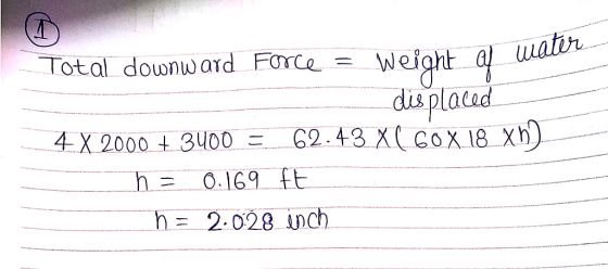 watir Total downward Farce weight of υμο 62.43 X(GOX 18 Xh). 4- X 2000 t 3U00 O.169 ft