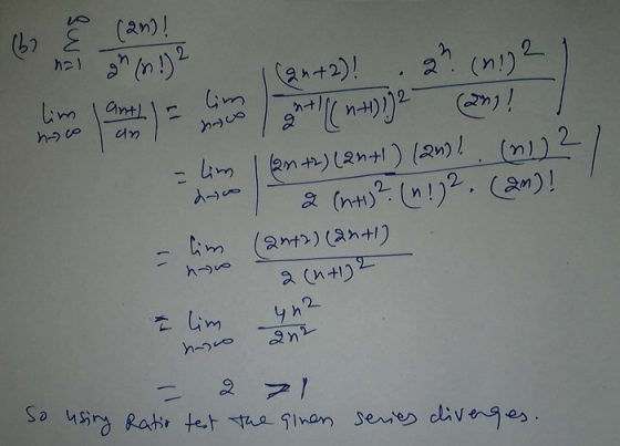 (b7 (an)! hel 2 .21 (n) imnt m +2)! - 4im 2 (nt) n!)2. )! -1 2 (nt1) lim yh2 2 1 using Ratir tet te inan serres divenges I N