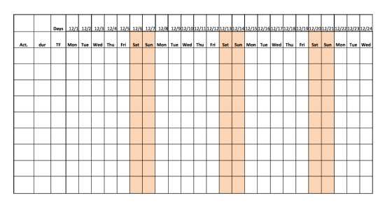 12/의12/1012/11|12/1212/13 1 12/1512/1612/1712/1812 12/2012/2112/2212/2312 Act. dur TF Mon Tue Wed Thu Fri Sat Sun Mon Tue Wed