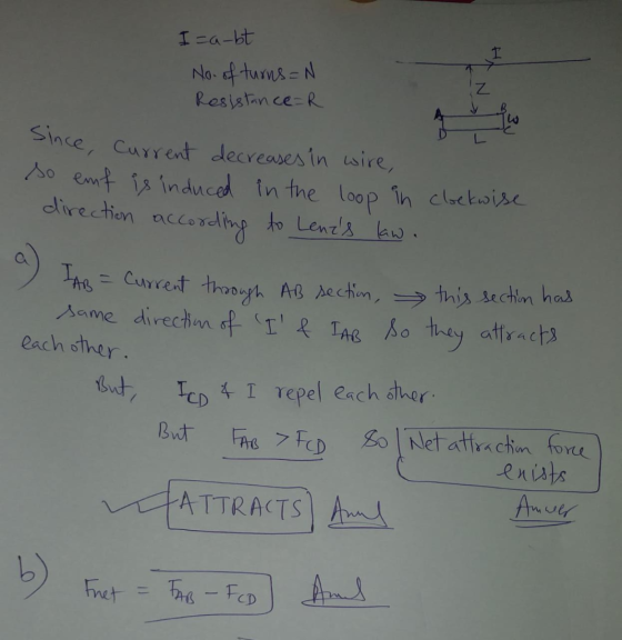 Resistnce-R Since, Current decreases in usire, in the loop 1h o they atis act Same direchw each sther I repel each aher et a