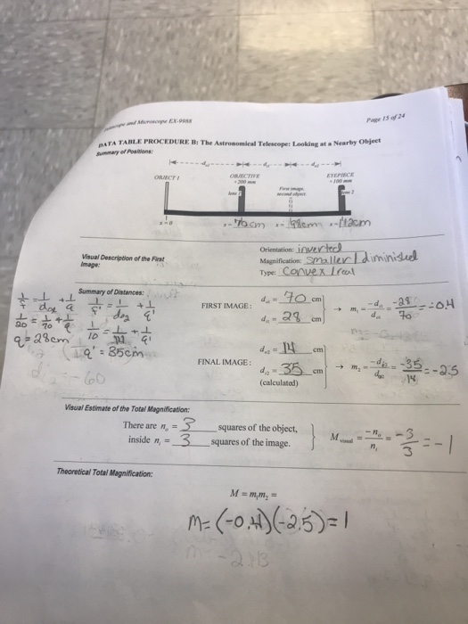 Page 15 of 24 PATA TABLE PROCEDURE:The Astromomical Telescope: Looking st s Nearby objeet ORNECT ETEPIECE Orientation: Visual