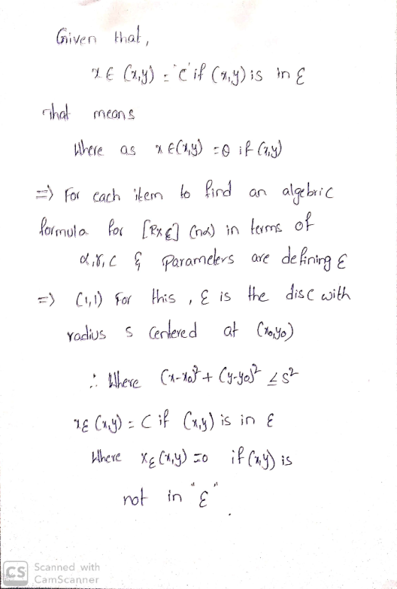 Given thal chak JUJW Abere algebic an defng Paramders C1,) For his , E is he disc with Ceniered at Cyo Yacius S C1-1Cy lere i