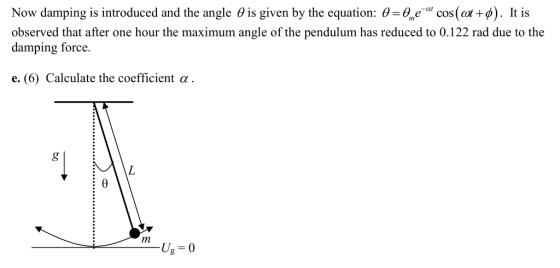 Now damping is introduced and the angle θ is given by the equation: θ-ae cos(or + φ). It is observed that after one hour the
