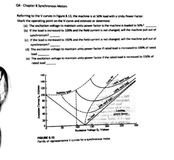 04- Chapter 8 Synchronous Motors Referring to the v curves in Figure 8 13,the machne is at 50% load with a Unity Power Factor