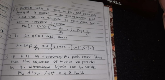 No Date ncgnet A partices ith CI mass OF Mo and electri cally electromagnetic Field nents Charged Chow that the equation 9 mo